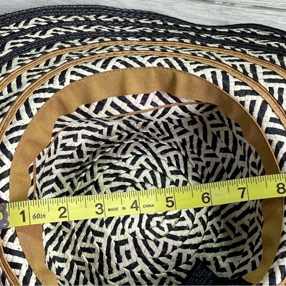 Steve Madden Sun Floppy Hat White Black Paper Straw Khaki One Size Wide brim - Picture 6 of 7